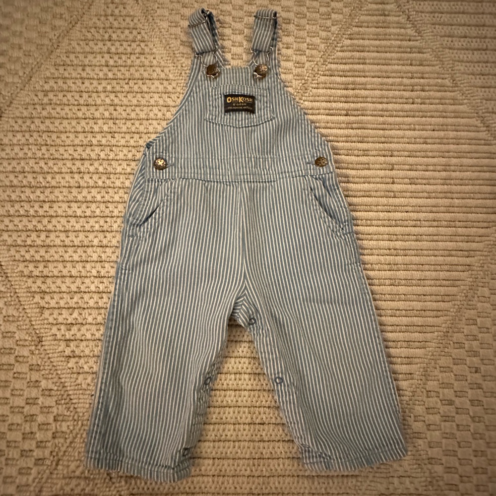 Vintage 80s OshKosh B'gosh Kids Overalls in Blue and White Stripes